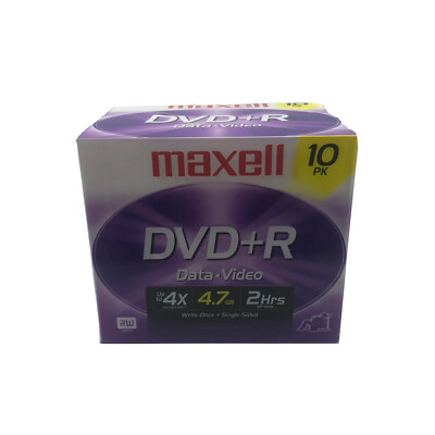 MAXELL DVD+R 10 Pk RW Disc 4/7 GB 4x 2 Hrs SP Mode Data + Video  E9 