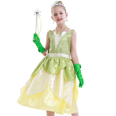 The Princess and the Frog Tiana Kinder Kleid Mädchen Rock Krone Halloween Anzüge