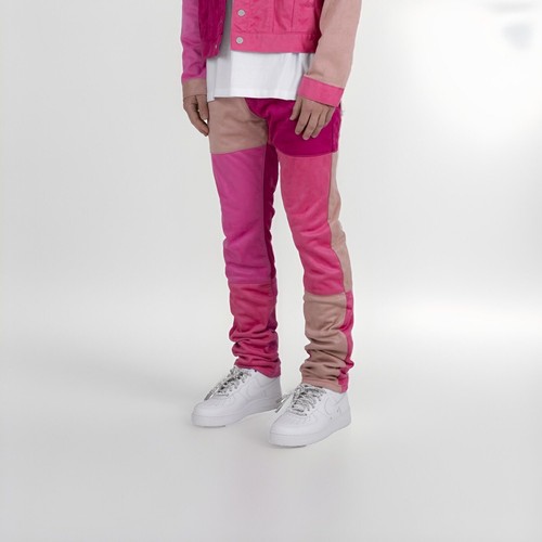 MNML D354 PATCHWORK STRAIGHT DENIM MEN'S PANTS PINK SIZE 31