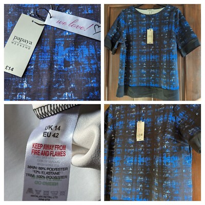 Women's Top Papaya Weekend Size 14 Blue Print Mix  88% Polyester & Elastane New