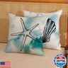 JEFERSO Nautical Coastal Pillow Covers 18x18 Set of 2 Blue Seashell Starfish Throw Pillows Summer Beach Themed Ocean Decorative Pillow Cases Outdoor Holiday Linen Cushion Case for Couch Sofa Decor