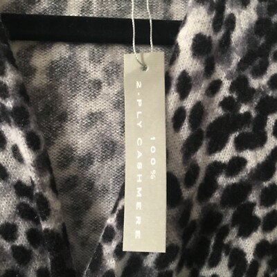 Only Mine NWT cashmere black, gray white leopard print waterfall wrap sweater XL