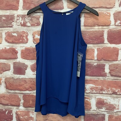 14th & Union Top Womens Medium Blue Split Back Sleeveless Pullover Blouse