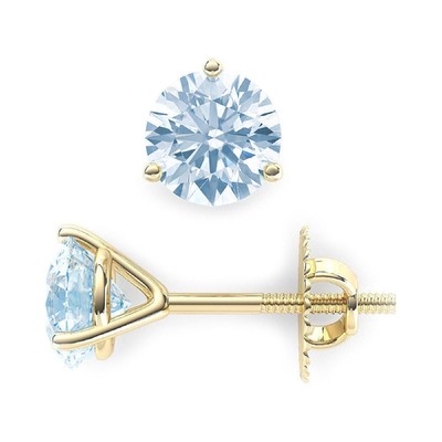 Pre-owned Pucci 2.0ct Round Cut Natural Aquamarine Stud Martini Earrings Real 14k Yellow Gold In D