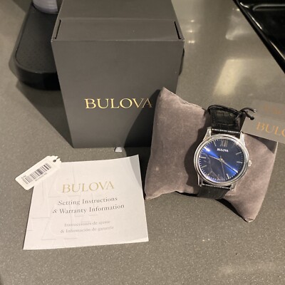 96A251 BULOVA MENS QUARTZ WATCH BLACK DIAL & LEATHER BAND NEW IN BOX