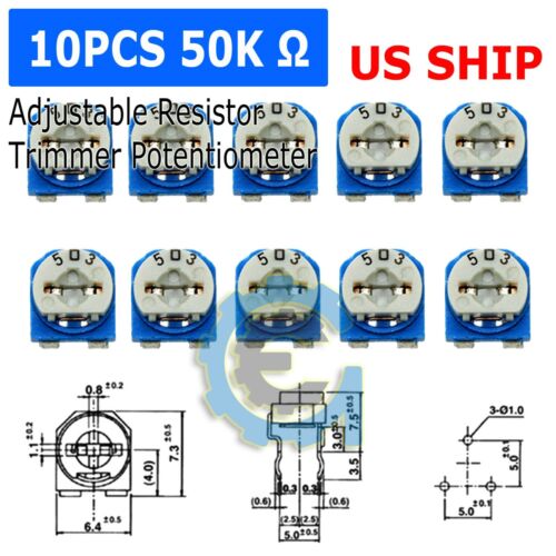 10pcs 5K ohm 503 Adjustable Resistor Trimmer Potentiometer RM065 - US Seller