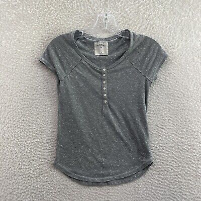 Abercrombie Grey Speckled Henley Button Short Sleeve Top Girls Kids S Small