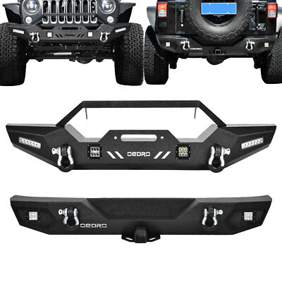 OEDRO Front / Rear Bumper for 2007-2018 Jeep Wrangler JK Unlimited w/ Led Lights