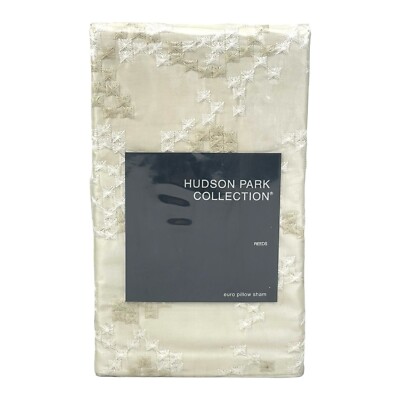 Hudson Park Collection Reeds Embroidered Embellished EURO Sham CHAMPAGNE - $135