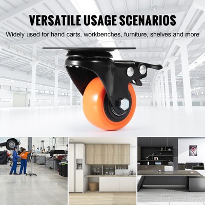 VEVOR Caster Wheels Swivel Plate Casters 4 Pack 2" Heavy Duty with Locking Brake