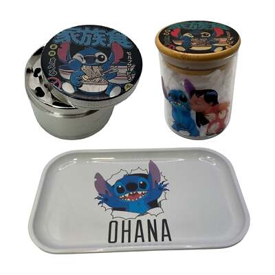 Lilo and Stitch Cartoon Herb Grinder, Stash Jar, Rolling Tray Set