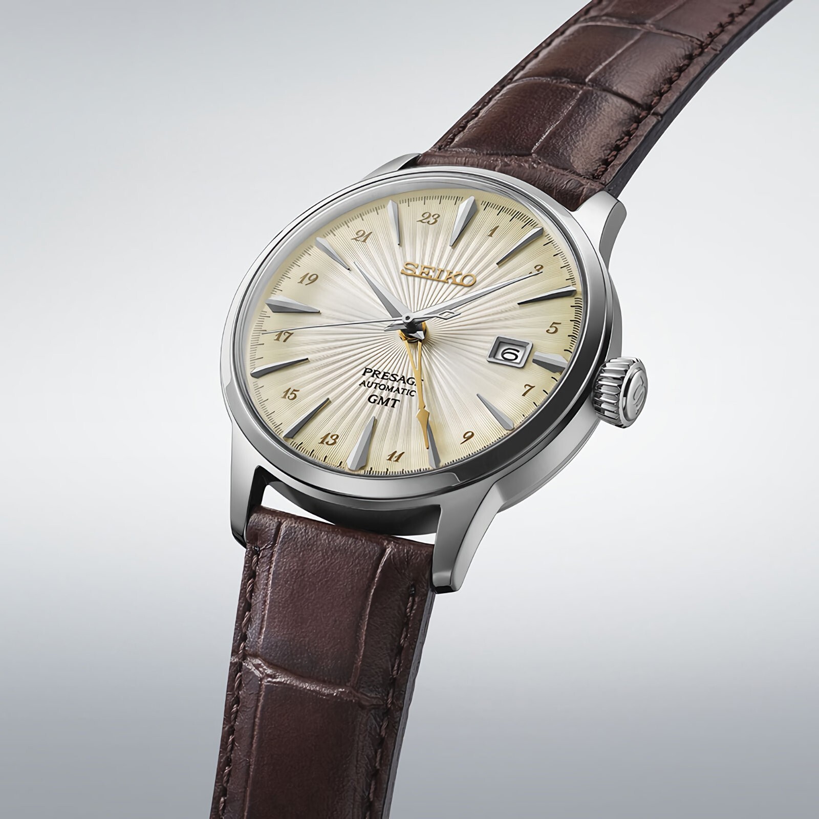 Pre-owned Seiko Presage Ssk041j1 Cocktail Time Automatic Gmt Cream Yellow Dial Watch Japan