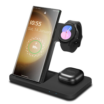 For Samsung Galaxy Watch S24 3 in 1 Wireless Fast Charger Charging Stand Station