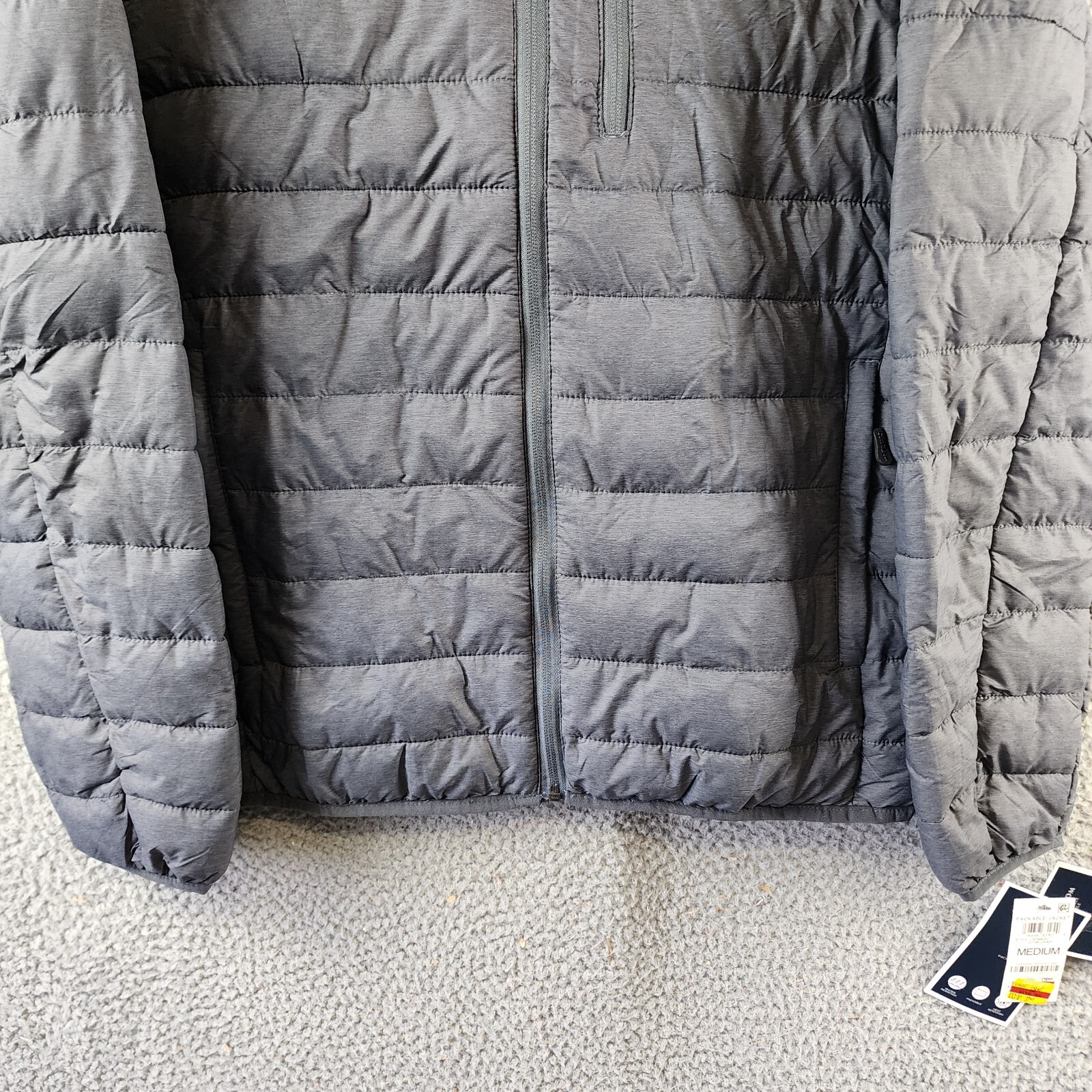 Club Room Quilted Packable Puffer Jacket Men's M Heather Charcoal Full Zip L/S - Picture 3 of 15