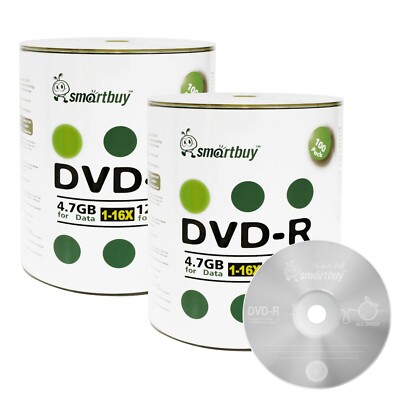 200 Smartbuy 16X DVD-R 4.7GB Logo Top Non Printable Blank Recording Disc