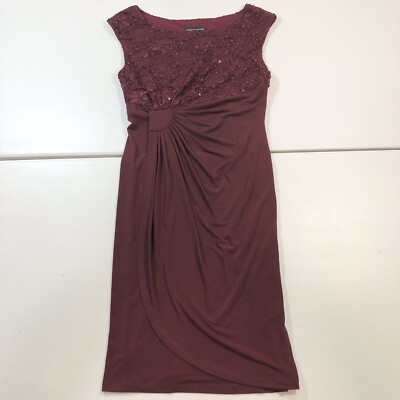 Connected Dress Red Wine Lace Sequined Pencil Draped Sz 8
