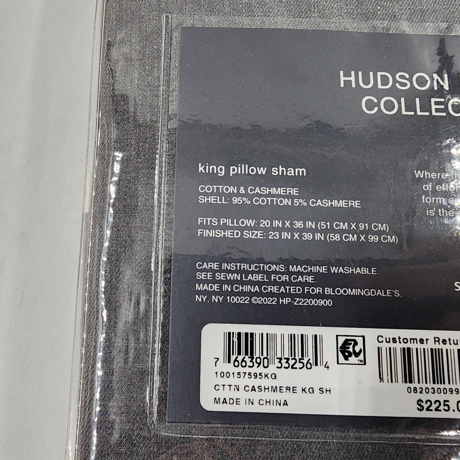 Hudson Park Collection Cashmere Blend King Pillow Sham 20x36in Charcoal + - Picture 12 of 14