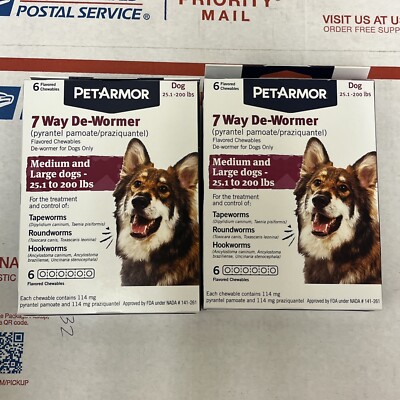 (2) PETARMOR 7 Way De-Wormer 6 Flavored Chewables For Dogs Only NEW