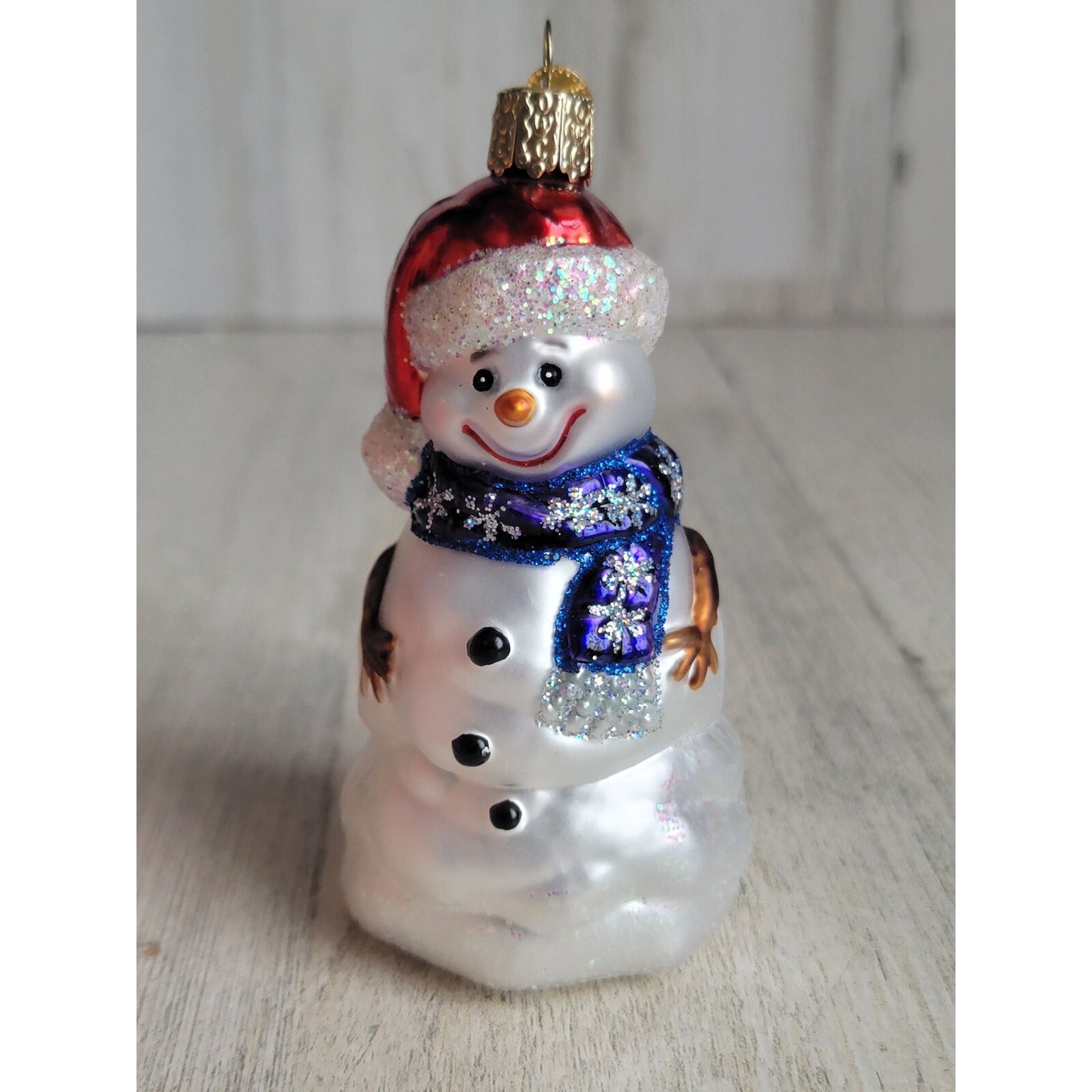 Glitter OWC snowman happy blown glass ornament Xmas