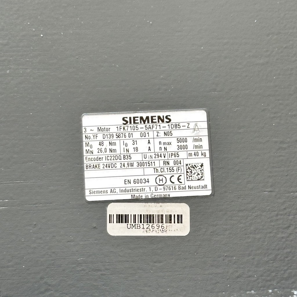 SIEMENS 1FK7105-5AF71-1DB5-Z Simotics Servo Motor — 4