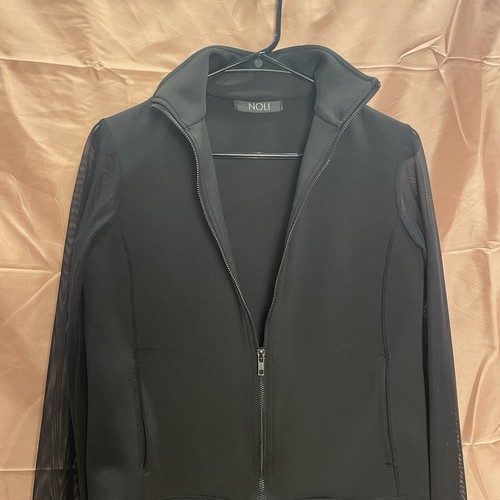 Noli Yoga Jacket Med Black Zip Scuba Sheer Sleeve NWOT