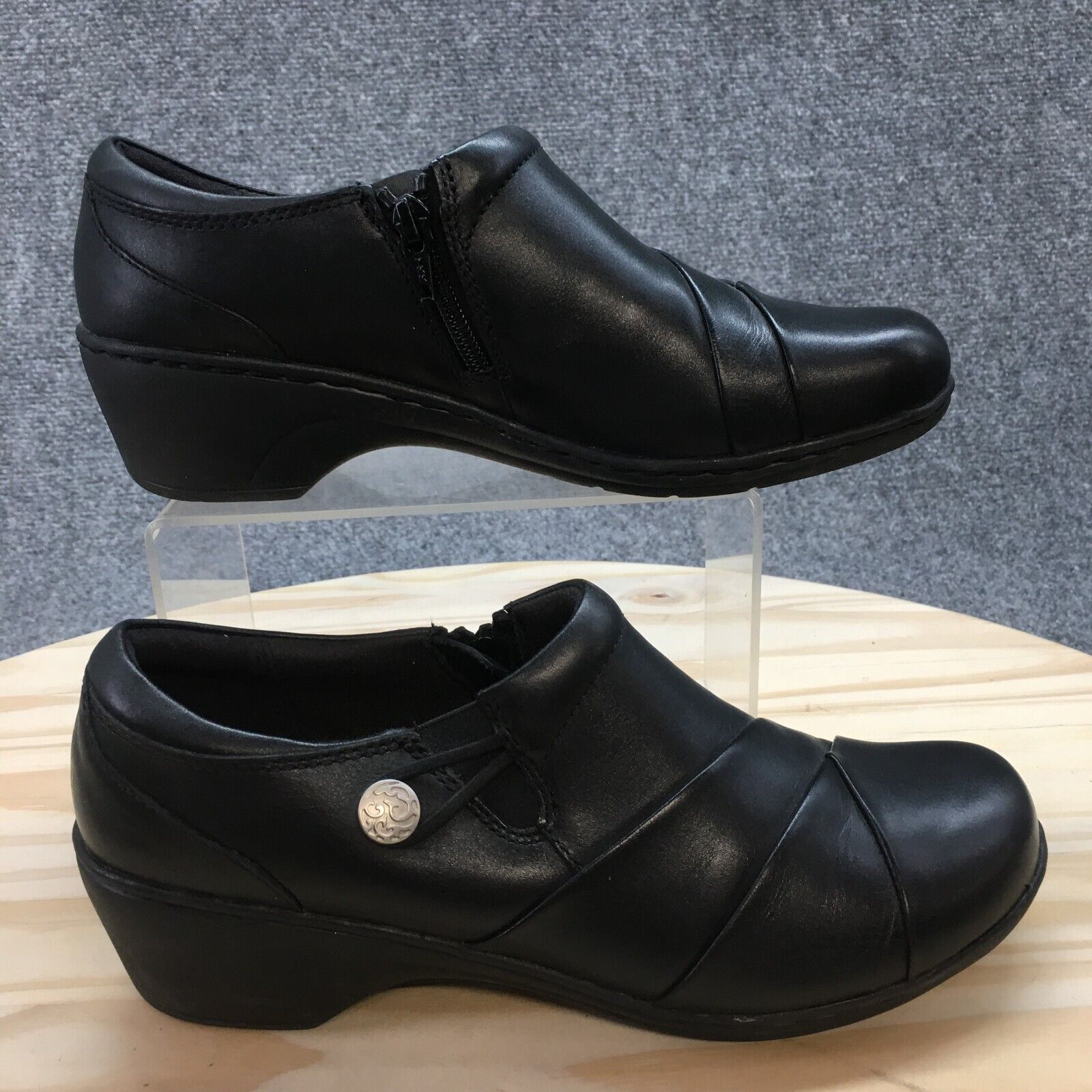 Clarks Shoes Womens 8M Channing Ann Side Zip Wedge Loafer 26113341 Black Leather Clarks Shoes Womens 8M Channing Ann Side Zip Wedge Loafer 26113341 Black Leather