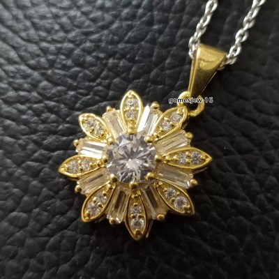 2 Ct Round Lab-Created Diamond Flower Pendant Free Chain 14k Yellow Gold Plated