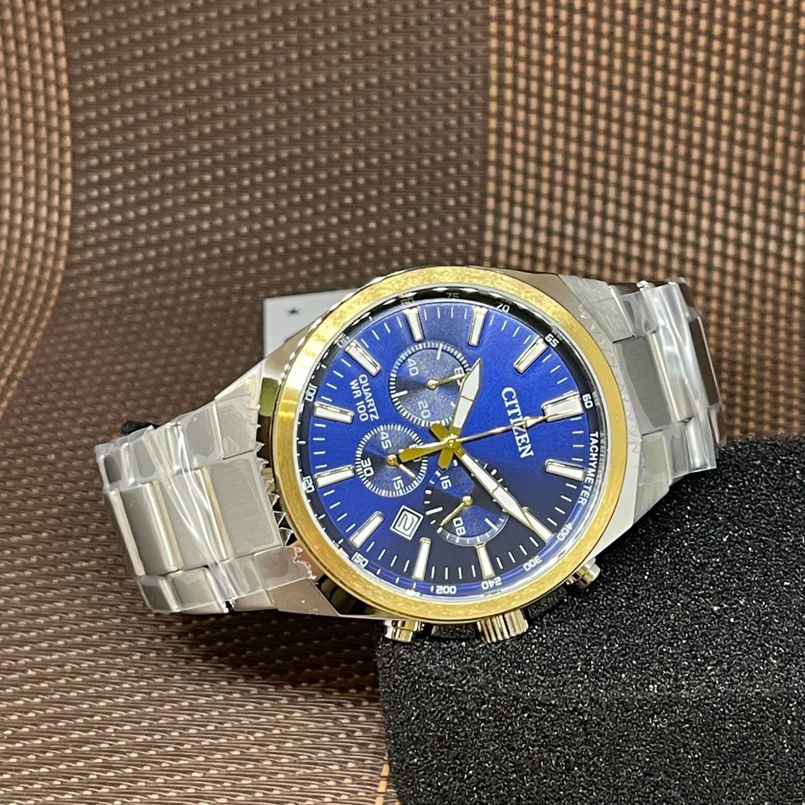 Pre-owned Citizen An8176-52l Quartz Chronograph Blue Analog Gold Tone Men's Casual Watch