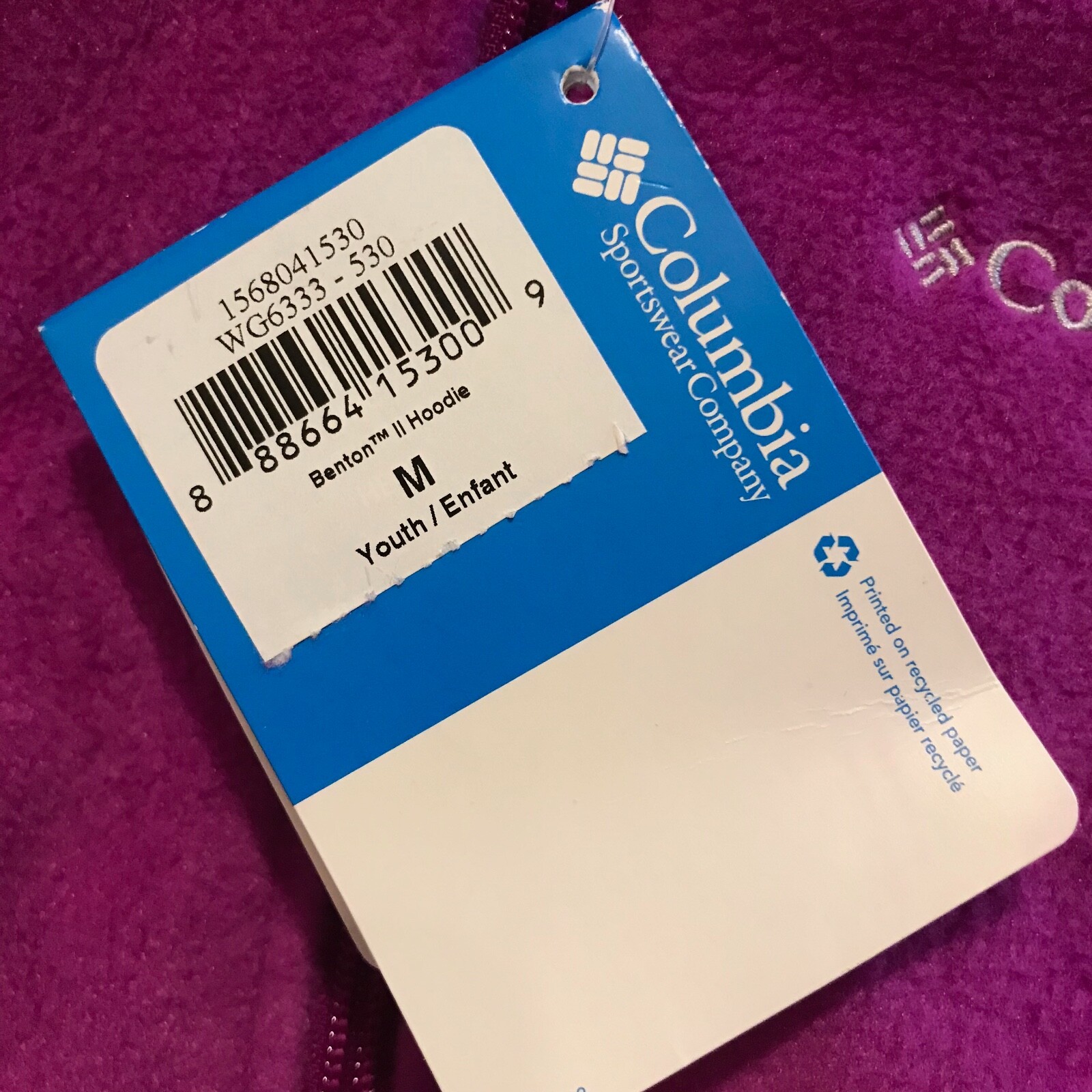 Columbia Kids Medium Pink Benton II Hoodie Fleece Jacket Full Zip New