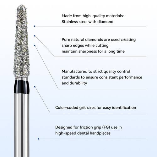 JMU Dental Diamond Burs Round End Taper FG 855-018SC Super Coarse High Speed