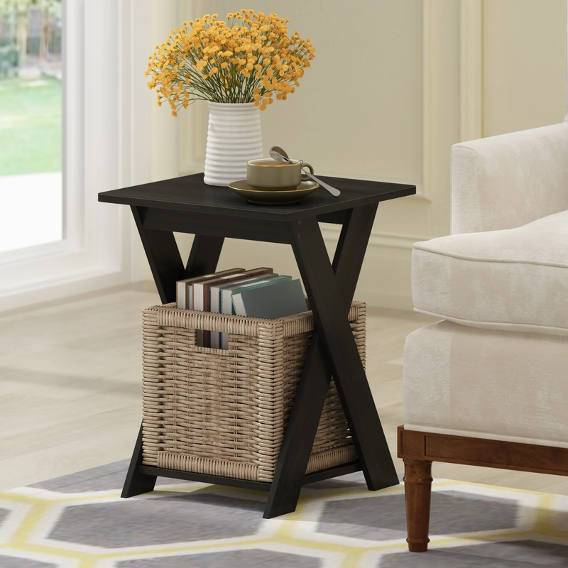 Modern Engineered Wood Simplistic Criss-Crossed End Table in E...