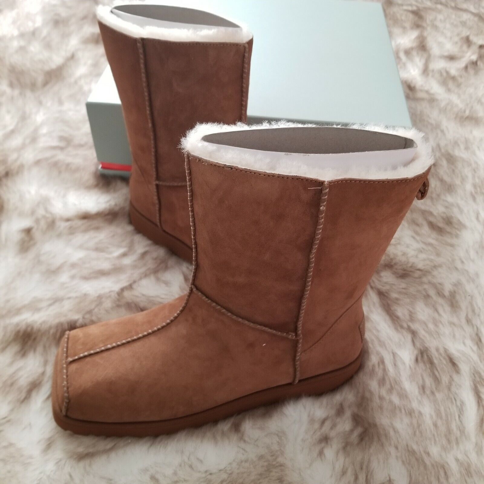 Pre-owned Ugg X Eckhaus Latta Men's Square Toe Shearling Boots Brown Select Size Msrp $525