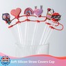 6Pcs Valentine's Day Straw Cover Cap for Stanley Cup, 10mm Reusable Cute Pink Drinking Straw Topper Accessories, Portable Protector Plugs Decorations Gifts for Kids Party Favors