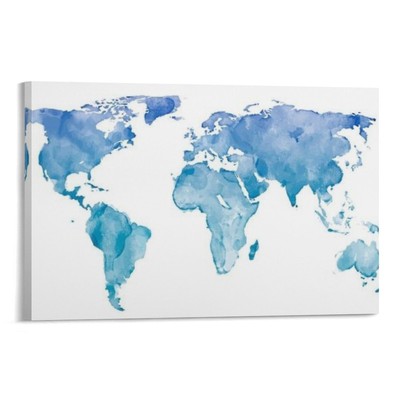 Canvas Print Home Decor Wall Art Decoration，Blue Watercolor Map of The World