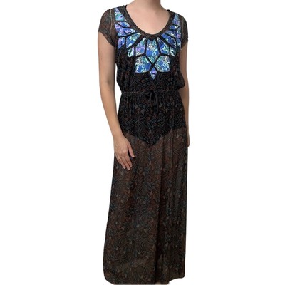 Maaji Coverup Dress Sheer Long Mesh Embroidered Boho Beach Vacation Size Medium