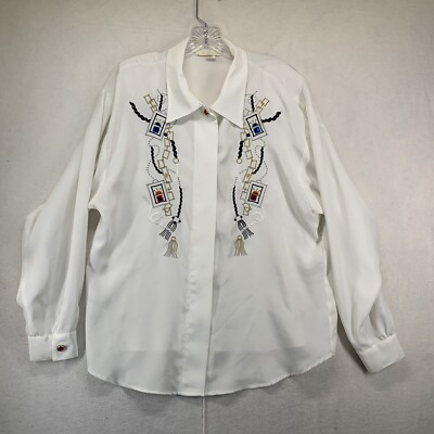 Womens Che Studio Vintage Pintuck Front Embroidered Collar Dres Blouse Medium