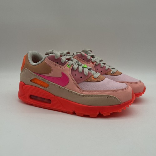 Pre-owned Nike Air Max 90 Bright Crimson Platinum Ct3449-600 Women's Size 8 No Lid In Silver