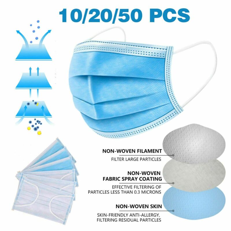 Face Mask Mouth Nose Cover Respirator Safe Sanitary Protector 10, 20, 50,100 PCS