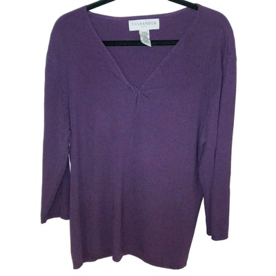 Sag Harbor Sweater 1X Purple Lightweight Elbow Sleeve Business Casual Career
