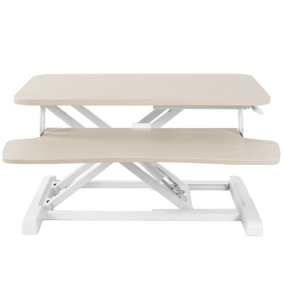 VIVO Light Wood 26'' Height Adjustable Standing Desk Monitor Riser, White Frame