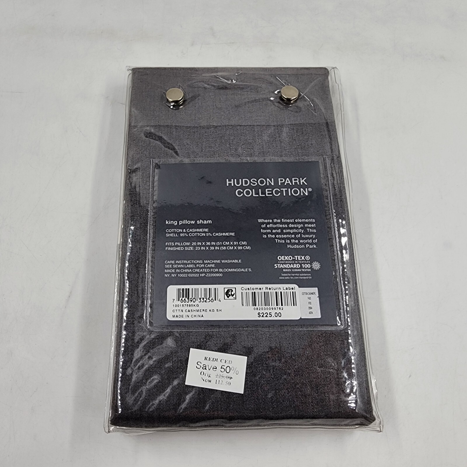 Hudson Park Collection Cashmere Blend King Pillow Sham 20x36in Charcoal + - Picture 14 of 14