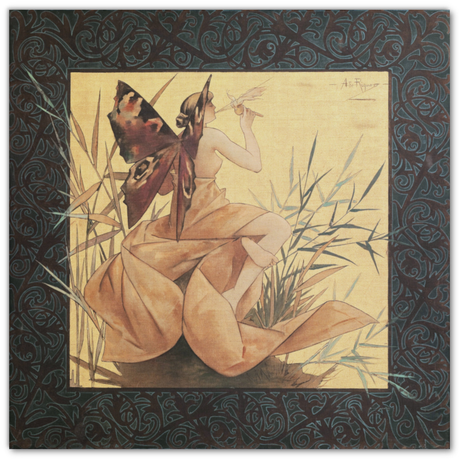 Winged Nymph Blowing Amongst Reeds ART PRINT POSTER Alexandre de Riquer 1887