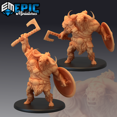 LONG HORN MINOTAUR, Dungeons and Dragons Miniature, Half Bull Man, Bulky Warrior