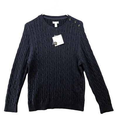 NWT Croft & Barrow Cable Knit Sweater Womens XLP Navy Blue Speckled Crewneck