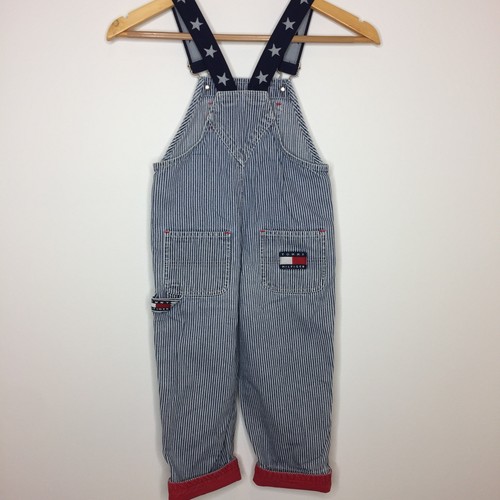 Vintage Tommy Hilfiger 4T Toddler Overalls Flag Railroad Stripe
