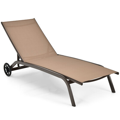 Chaise Adjustable Back Recliner With Wheels For Garden Brown