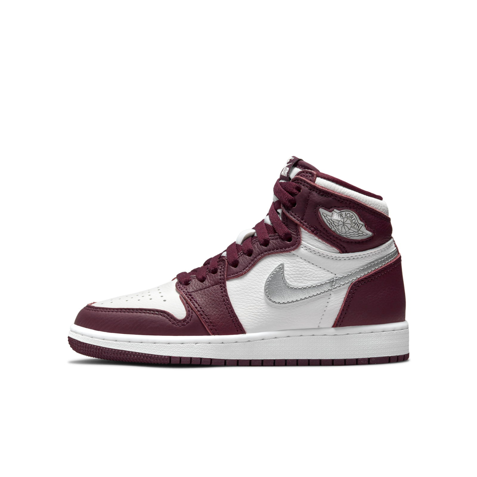 

Кроссовки Nike Air Jordan 1 Retro High OG Bordeaux GS 575441-611, Bordeaux/white-metallic silver, Air Jordan 1