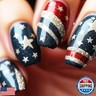 24Pcs 4th of July Press on Nails Independence Day Acrylic Medium Square Fake Nail Glossy Silver Glitter Curve False Nails Fourth of July Gel Glue on Nail French Stick on Fingernails for Women Girls
