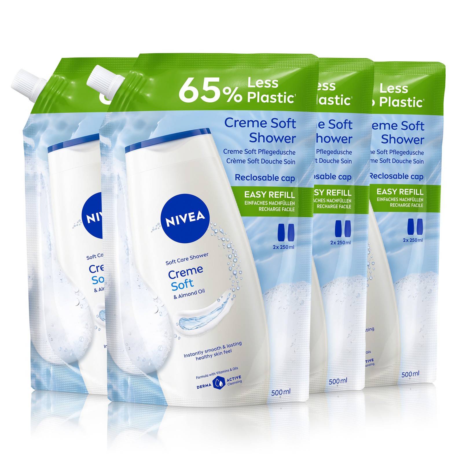 NIVEA Dusche Nachfüllbeutel Creme Soft 4 x 500ml - Bild 1 von 3