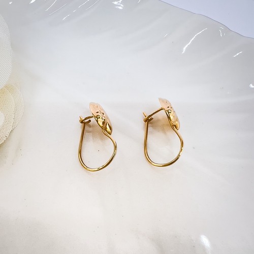 Antique 14k Rose Gold Repoussé Flower Heart Design Dangle Hook Earrings - Picture 9 of 10